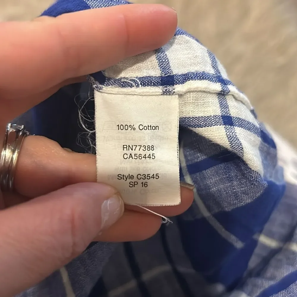 Jcrew‎ women’s blue and white cotton plaid quarter button tunic